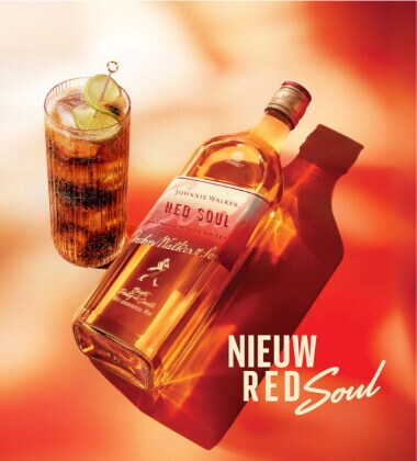 Nieuw: Johnnie Walker Red Soul is een frisse, moderne en toegankelijke blend, gemaakt voor sociale momenten. Lichter en levendiger dan Red Label en ideaal om te mixen in verfrissende longdrinks. Perfect voor late middag en sundowner‑momenten.